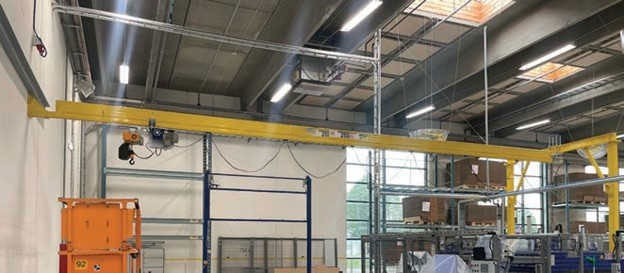 The second crane is a light crane solution with a 250kg capacity and a track length of 9.5m