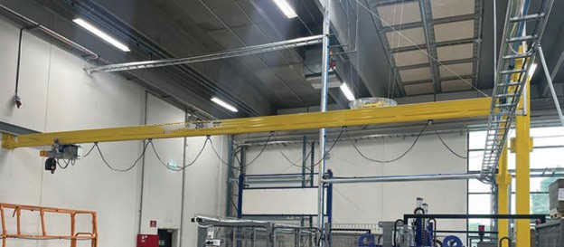 The second crane is a light crane solution with a 250kg capacity and a track length of 9.5m