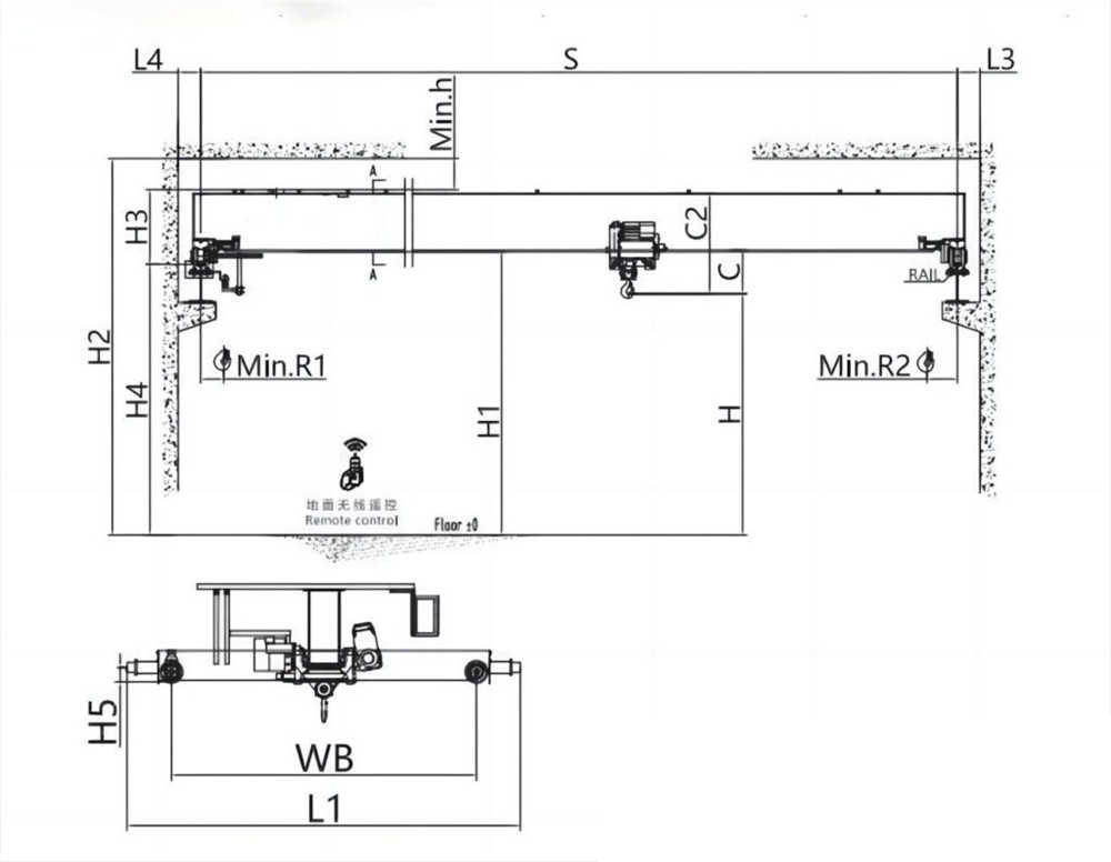 2-ton European single-girder crane structure diagram