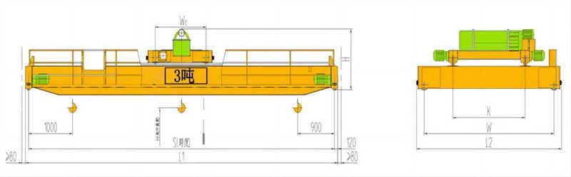 3-ton electric hoist double-girder crane structure diagram