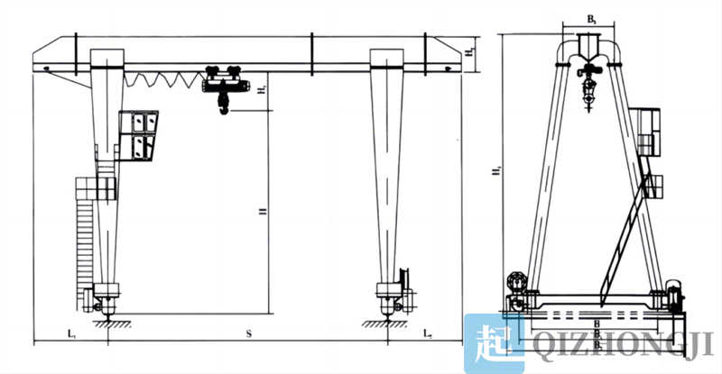 Structural diagram of a 10 ton single beam gantry crane
