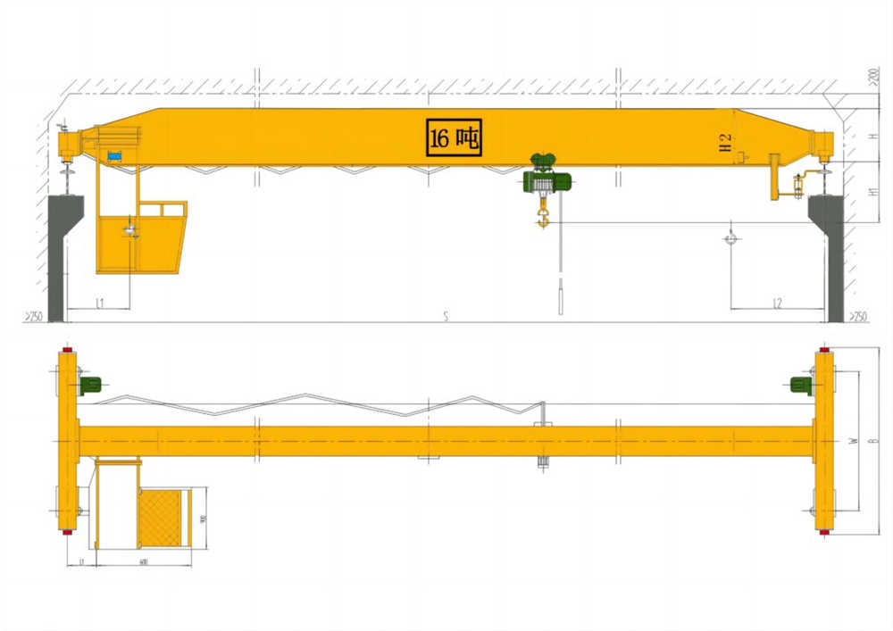 Structural drawing of 16-ton single-girder bridge crane
