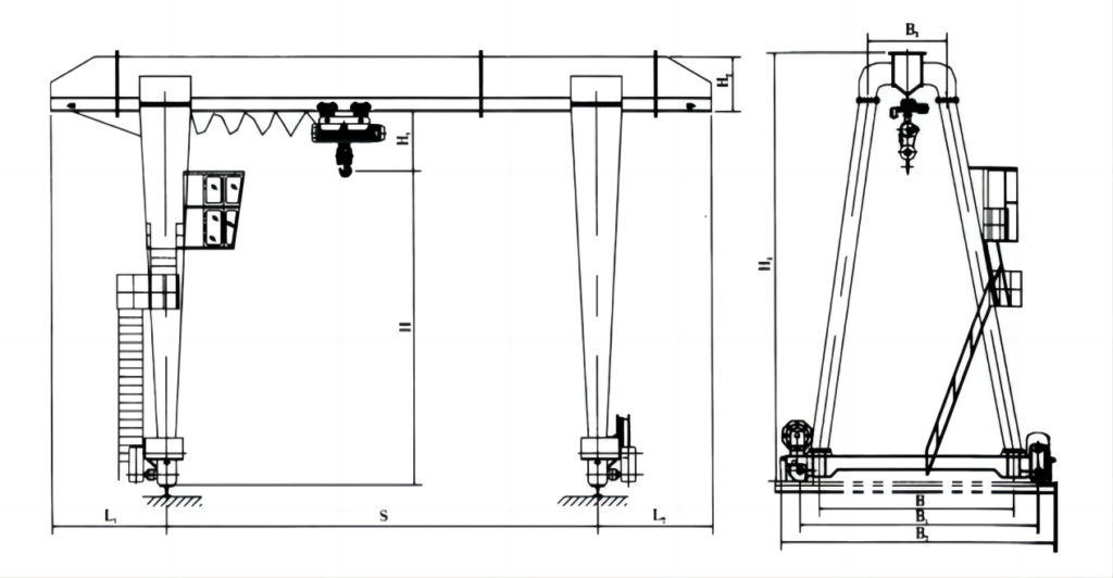 Structural drawing of 3-ton single-girder gantry crane