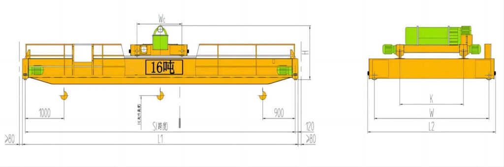 16-ton electric hoist double-girder crane structure diagram