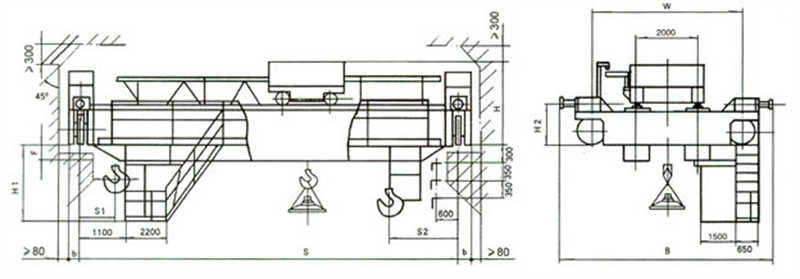 QC type electromagnetic double girder bridge crane structure diagram