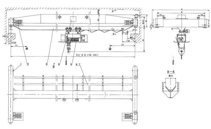 Structural drawing of metallurgical single beam crane