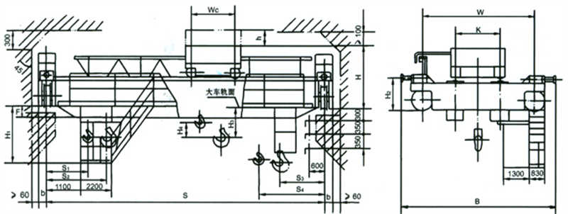 Structural drawing of 5t 10t double beam bridge crane